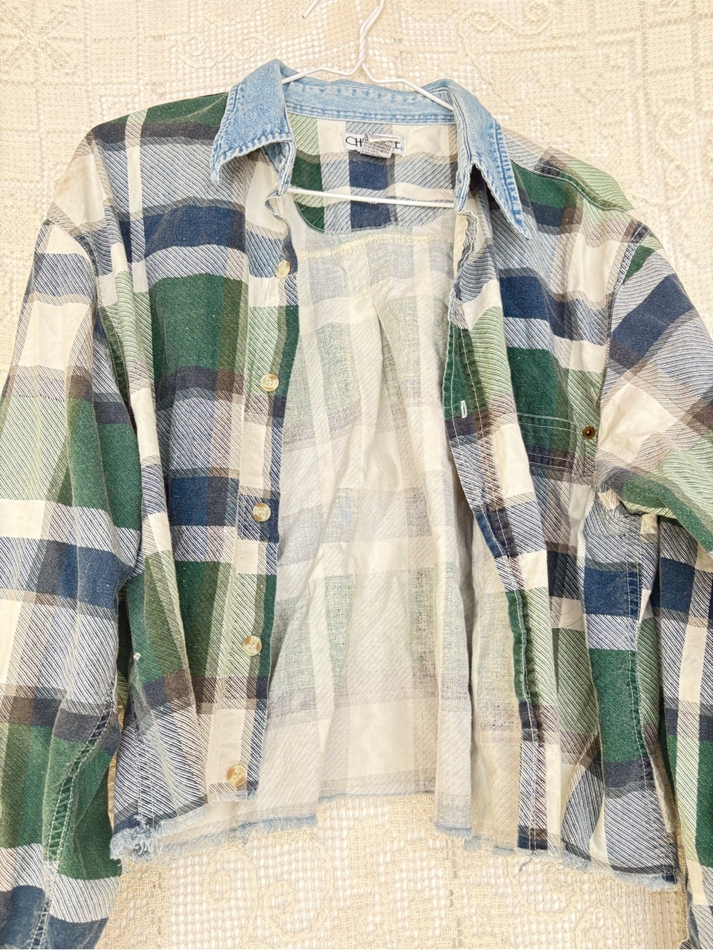 Cherokee Green & Blue Plaid Men’s Casual Button-Down Shirt Large CUT